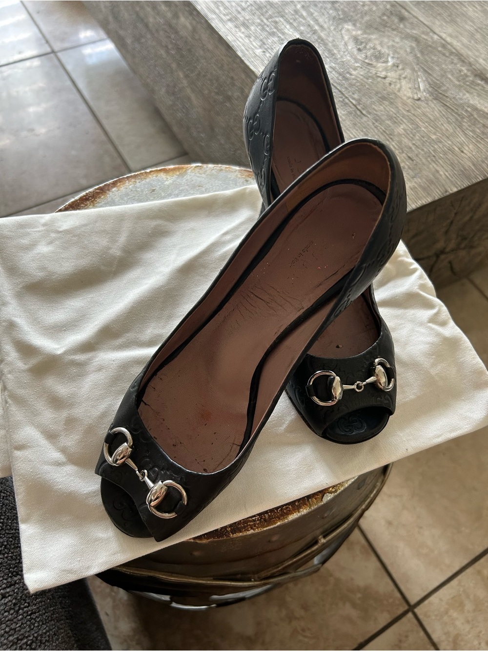 Gucci Black Open-Toe heels  with Silver Horsebit